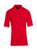 A red men's regular pique knit polo shirt with a collar and button placket, featuring a logo.