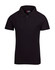 A black kid's pique polo shirt featuring a classic collar and three buttons. It includes a branding logo on the neck.