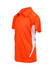 A vibrant orange polyester polo shirt featuring white side panels and a logo. Perfect for kids’ active wear.