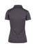 A women's polo shirt in dark grey, featuring a collar and a logo. The fabric is 100% polyester.