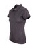 A grey women's polo shirt made of 100% polyester, featuring a collar and short sleeves. The shirt has a logo.