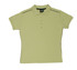 A pale green women's polo shirt featuring piping and a collar. It has a branded label on the inside.