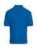 A blue men's cotton pigment dyed polo shirt featuring a collar and short sleeves. It has a logo on the back.