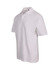 A white men's cotton pique knit polo shirt with a collar and short sleeves, featuring a logo on the chest.