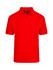 A red men's cotton pique knit polo shirt with a collar and a branded tag.