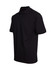 A black men's cotton pique knit polo shirt with a classic collar and short sleeves, featuring a logo.