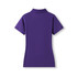 A purple women's 100% cotton pique knit polo shirt, featuring a collar and short sleeves, with a logo on the back.
