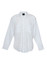 A white long sleeve button-up shirt with two chest pockets and shoulder detailing. Features a logo on the collar.