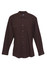 A dark brown men's military long sleeve button-up shirt with shoulder epaulettes and two front pockets.