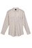 A beige men's military long sleeve shirt with button-up design and two front pockets. Features a logo on the tag.