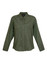 Women’s long sleeve button-up shirt in olive green with epaulets and double chest pockets. Features a small logo.