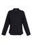 A black women's military long sleeve button-up shirt featuring two chest pockets and shoulder epaulettes.