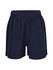 Navy shorts featuring a stretchy fabric and elastic waistband, designed for comfort and flexibility.
