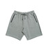 Men's cotton dress shorts in grey with zippered pockets and an elastic waistband. The product also features branding.