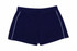 Navy sports shorts with white piping details and an elastic waistband. Features a logo on one side.