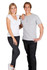 A grey men's Hanley T-shirt is worn by a smiling male model, beside a female model in a white T-shirt.