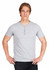 A grey men's Hanley T-shirt with short sleeves and a buttoned neckline, worn by a model standing confidently.