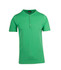 A green Men's Hanley T-shirt with a buttoned neckline and short sleeves, featuring a logo on the label.