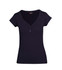 A women's navy Hanley T-shirt featuring a V-neck and short sleeves, with buttons on the front.