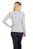 A grey women's long sleeve t-shirt viewed from the side, featuring a fitted design. It has a visible logo.
