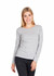 A light grey women's long sleeve T-shirt featuring a fitted design and round neckline, with a logo on it.