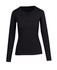 A black women's long sleeve T-shirt with a simple, fitted design and a round neckline.