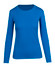 A women's long sleeve T-shirt in a vibrant blue colour, featuring a round neckline and a fitted style.