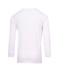 A white kid's long sleeve T-shirt featuring a smooth back design and fitted cuffs. It has a logo on one sleeve.