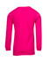 A pink long sleeve T-shirt with a round neckline and a simple design, featuring a logo on the back.