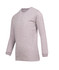 A grey long sleeve t-shirt with a round neck and long sleeves, featuring a simple design and a logo.