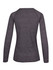 A heather grey long sleeve women's T-shirt featuring a fitted design and a back view. Includes a logo.