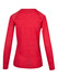 A red heather long sleeve women's t-shirt with a simple back design. It features raglan sleeves and has a logo.
