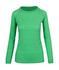 A green long sleeve T-shirt with a crew neck and raglan sleeves. It features a logo on the front.
