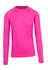 A pink long sleeve t-shirt with a heather texture and raglan sleeves. It features a logo on the front.