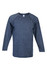 A long sleeve grey T-shirt with a simple design, featuring raglan sleeves and a logo.