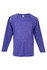 A purple long sleeve T-shirt with raglan sleeves and a tag on the inside. Features a logo.
