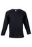 A black long sleeve T-shirt with a fitted design and raglan sleeves. It has a branding logo on the label.