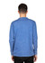 A men's unisex stone wash long sleeve T-shirt in a blue hue, featuring a casual design and a logo on the back.