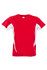 A kids' T-shirt in vibrant red with white accents, featuring a logo on the front.
