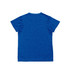 A blue kid's T-shirt made from 100% polyester, featuring a plain back and a logo.