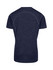 A navy blue kid's T-shirt made of 100% polyester, featuring a logo on the back.