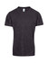 A black 100% polyester kid's T-shirt with a short sleeve design and a logo on the label.