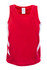 A red kids' singlet featuring white side panels and a logo. The fabric is designed for cool and dry comfort.