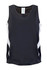 A black and white kids' singlet made from a moisture-wicking fabric, featuring a logo. Ideal for active wear.