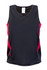 A black and red Kids Accelerator Cool-Dry Singlet featuring a logo on the label.