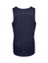 A navy blue kids' singlet made of 100% polyester, featuring a simple back design and a logo.
