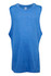 A blue sleeveless tank top featuring a logo, designed for kids.