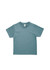 A teal kids' T-shirt with short sleeves, featuring a simple design and a label inside.