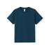 A navy blue t-shirt with short sleeves and a simple design. It features a label and has a plain look.