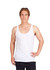A white men's singlet with a scoop neck, featuring a model standing confidently in front of a plain background.